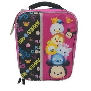 Disney Tsum Tsum Lunch Box Bag Insulated Black Pink Glitter Mickey Mouse Stitch
